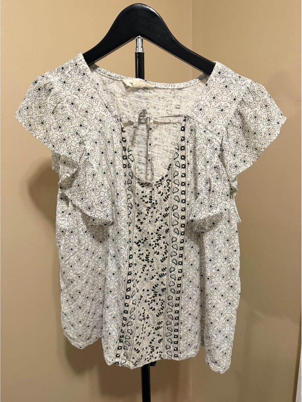 Lucky Brand Mixed Floral Ruffle Sleeve Peasant Blouse - Size L